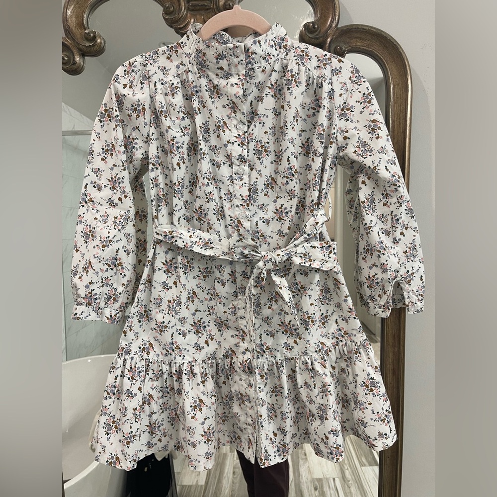 Little English girls floral print shirt dress